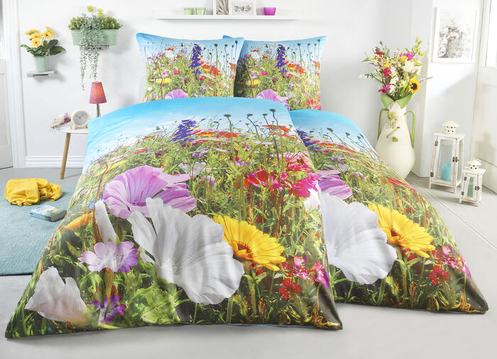 Satin Bettw&auml;sche-Garnitur mit Reissverschluss 