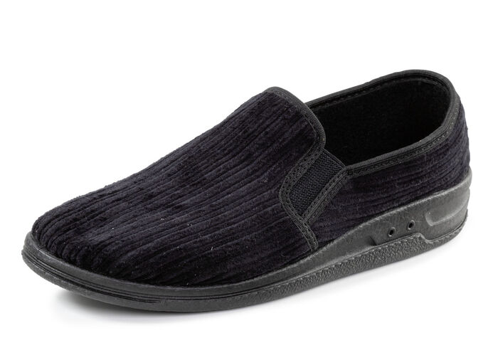 Hausschuh aus Cord-Textilmaterial SCHWARZ