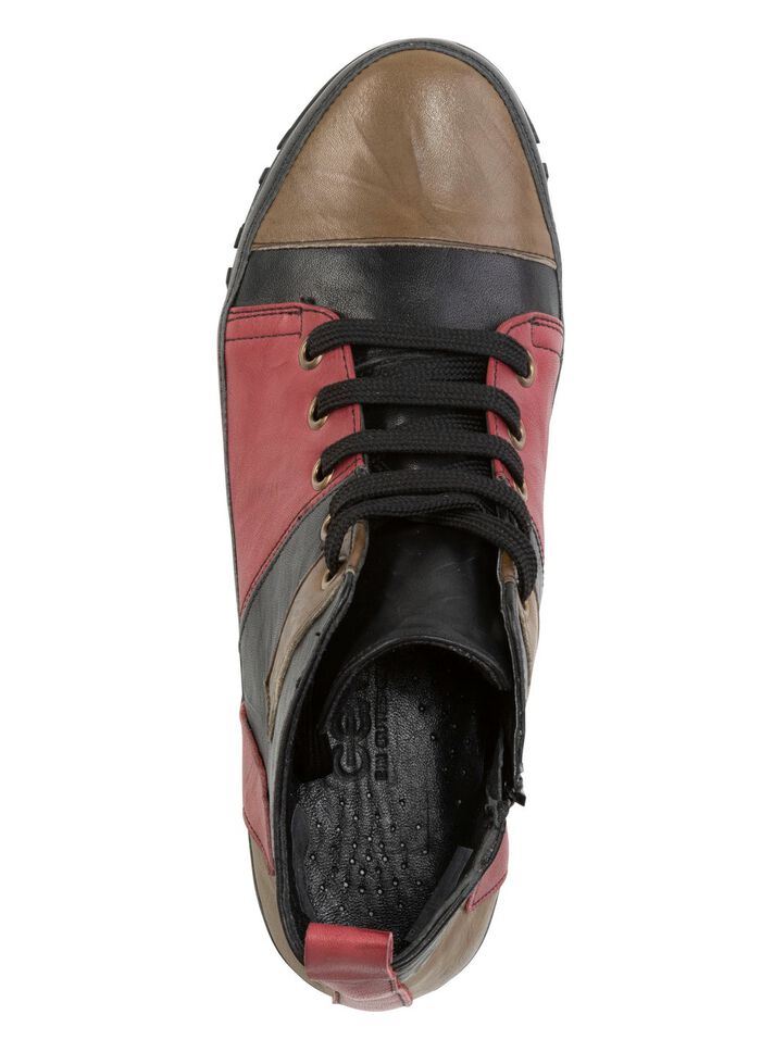 Gemini Schn&uuml;r-Bootie mit Knitter-Struktur SCHWARZ-ROT-GR&Uuml;N