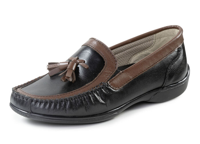 ELENA EDEN, klassische Damen-Slipper, mit herausnehmbarem Fussbett SCHWARZ-BRAUN