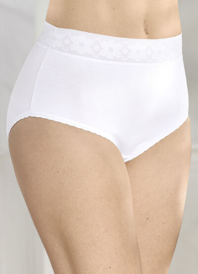 Fünferpack Slips mit Elastikspitzenbund 