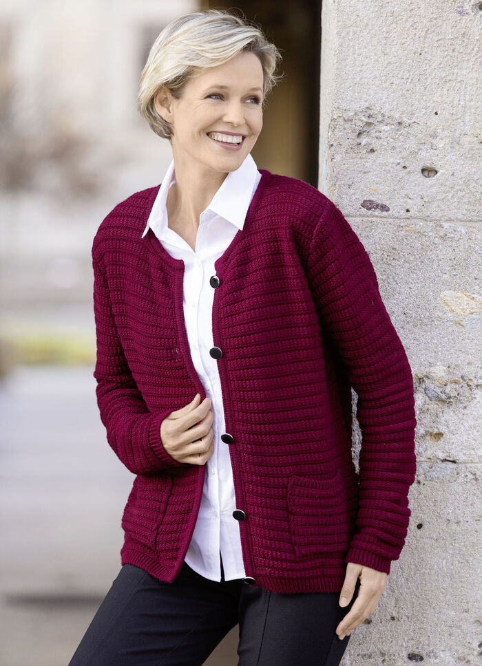 Strickjacke mit Struktur allover BORDEAUX