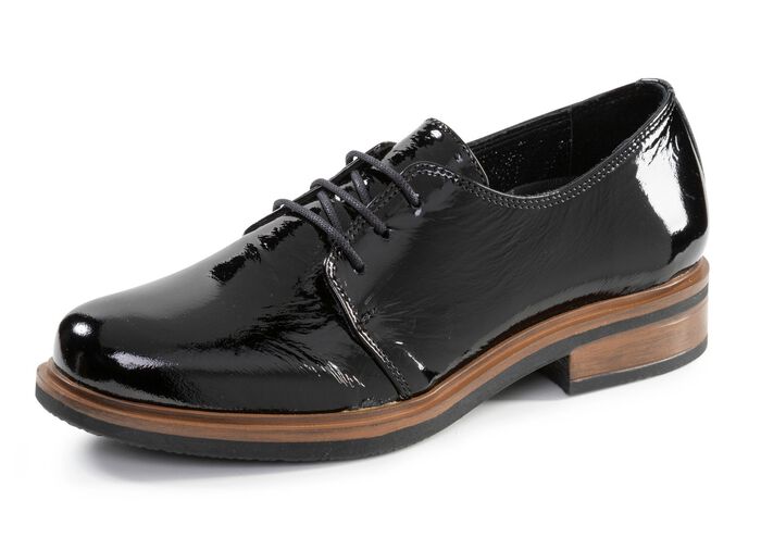 Andrea Conti Schn&uuml;rschuh aus edlem Knautschlackleder SCHWARZ