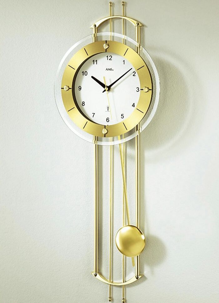 Wanduhr mit Funkuhrwerk und Metallpendel 