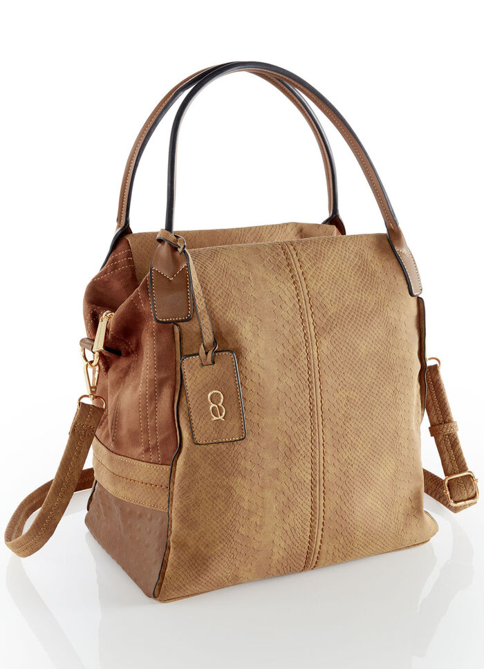 Collezione Alessandro Tasche aus teilweise reptilgeprägtem Veloursmaterial COGNAC