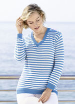 Pullover in Ringeldessin JEANSBLAU-ECRU