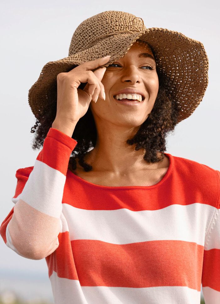 Sommerlicher Damen-Hut aus Papierstroh mit Zierkordel CAMEL