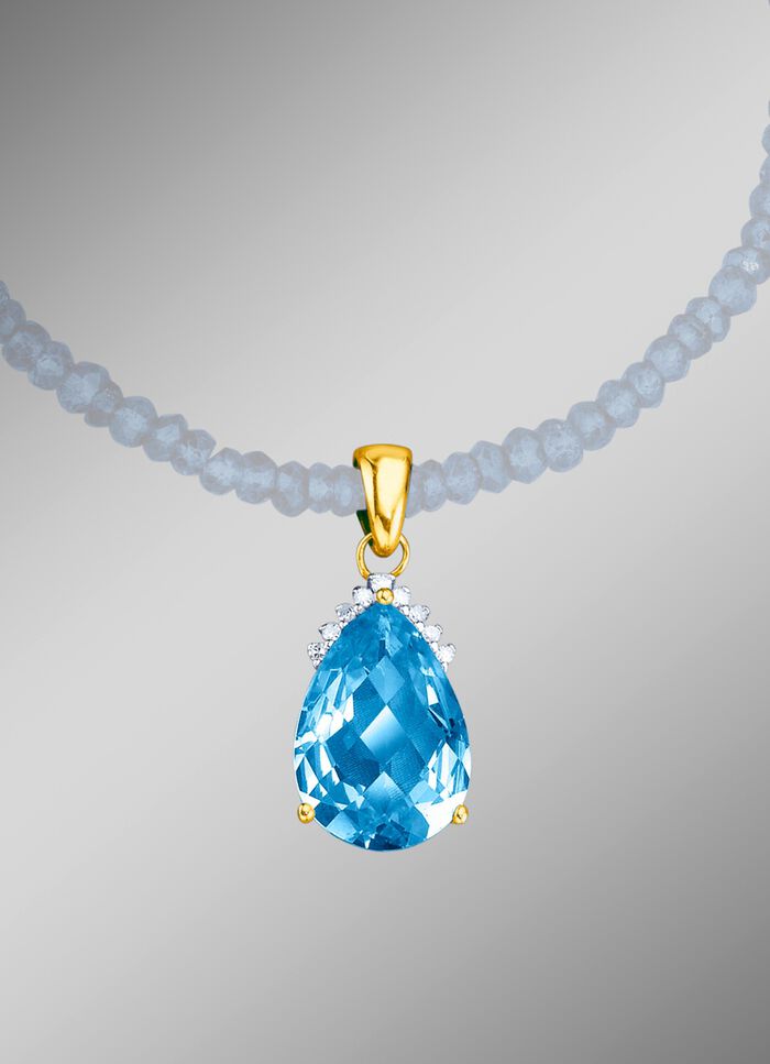 Anh&auml;nger mit echt Blautopas und Diamanten 