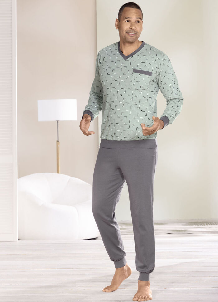 Zweierpack Schlafanz&uuml;ge mit V-Ausschnitt und B&uuml;ndchenabschl&uuml;ssen  