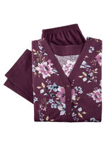 Pyjama mit Blende und Knopfleiste sowie langen Ärmeln BORDEAUX-BEERE-BUNT