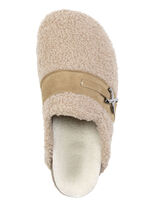 Laurina Pantoffel aus weichem Plüsch mit Veloursbesatz SANDBEIGE