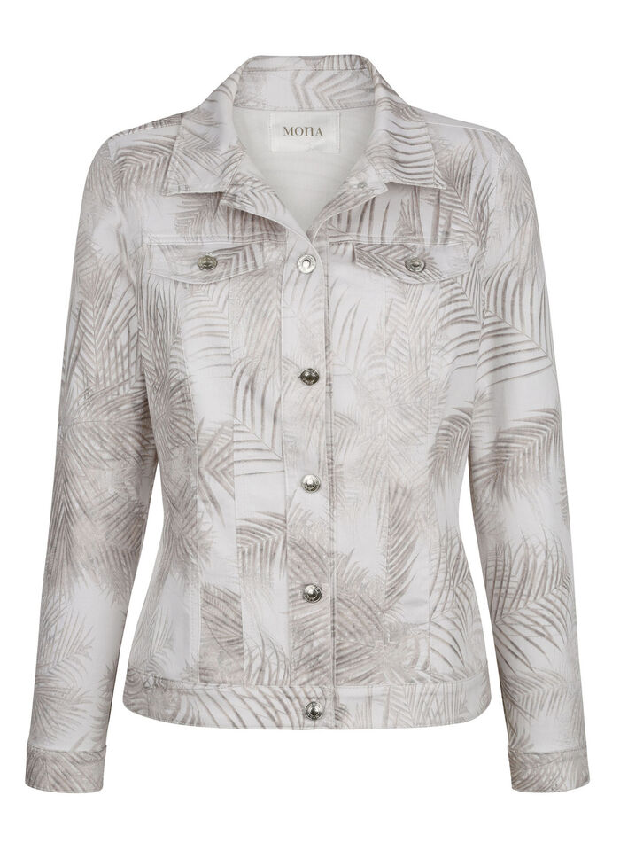 Jeansblazer mit tonigem Blätterdruck 