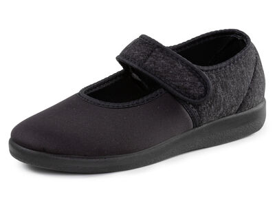 Spangenschuh aus weichem, teilweise meliertem Textilmaterial 