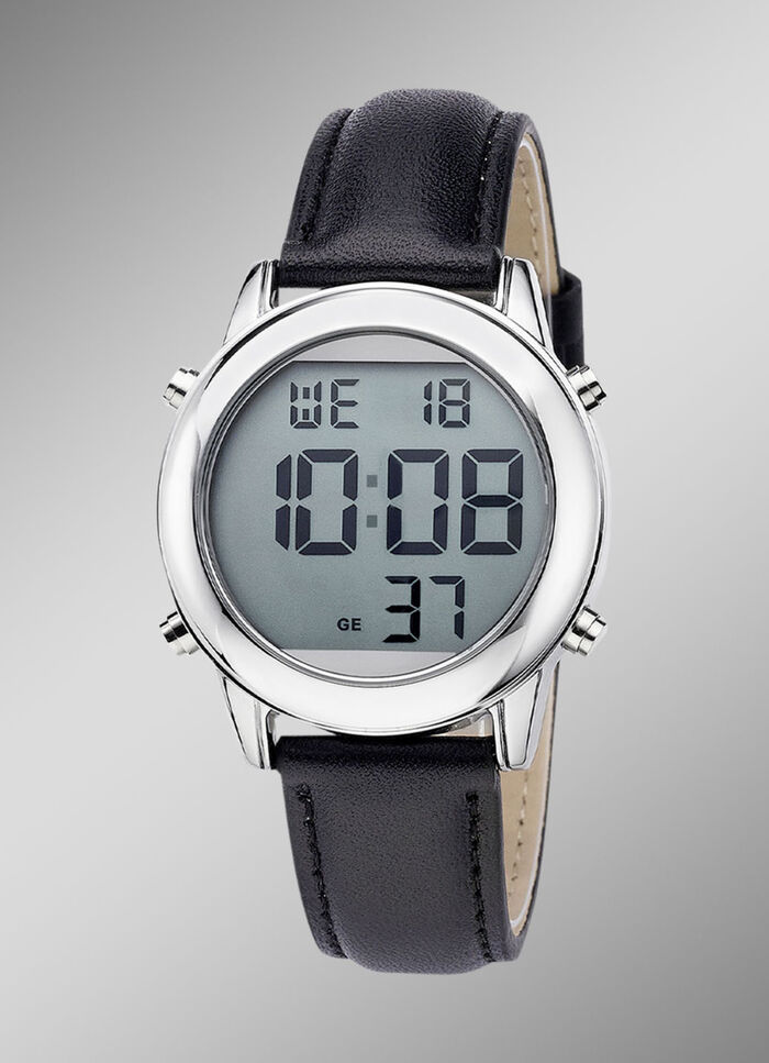 Digital-Funk-Herrenuhr mit sprechender Zeitansage 