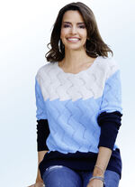Pullover mit tollem Wellenmuster MARINE-BLEU-ECRU