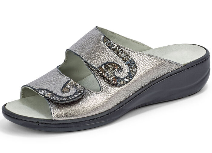 Mubb, bequeme Damen-Pantoletten, Weite H, mit herausnehmbarem Fussbett ANTIKBRONZE