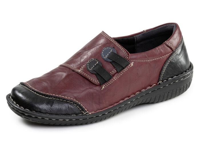 ELENA EDEN, klassische Damen-Slipper, Weite G, mit herausnehmbarem Fussbett BURGUND-SCHWARZ
