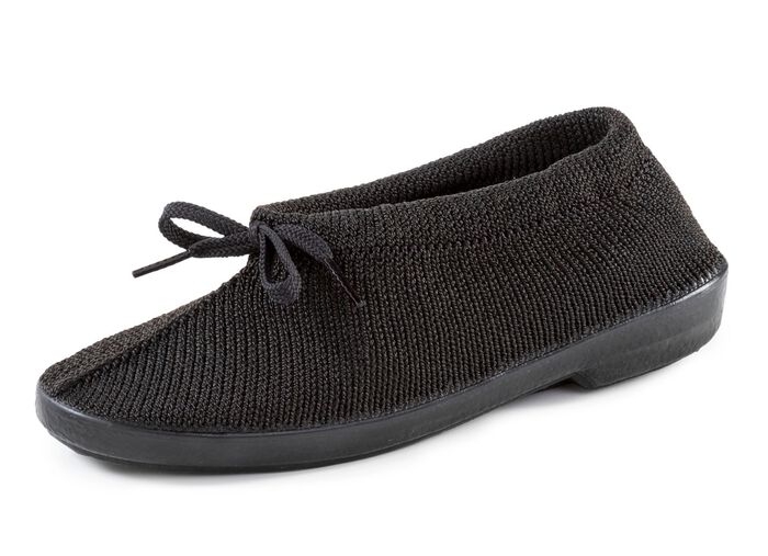 Slipper aus elastischem Strickmaterial mit Schn&uuml;rung SCHWARZ