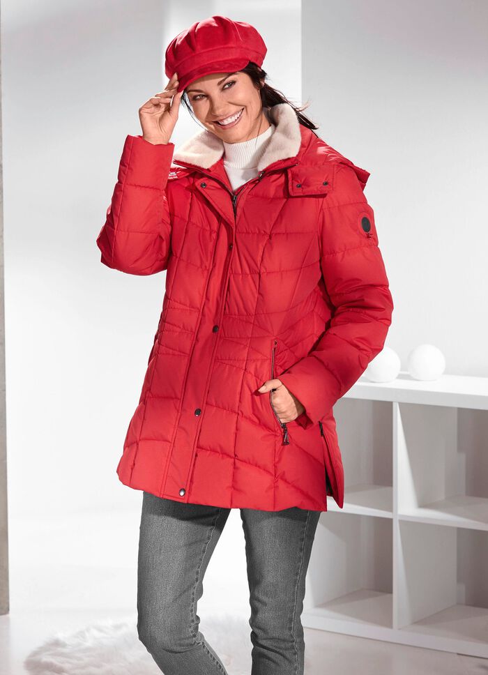 Funktionsjacke mit abnehmbarem Kunstpelz-Besatz am Kragen FEUERROT