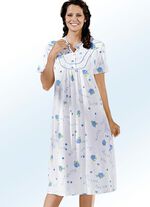 Nachthemd, Kurzarm mit Knopfleiste WEISS-BLAU