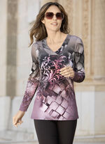 Ausdrucksvolles Shirt mit V-Ausschnitt TAUPE-ROSÉ-SCHWARZ
