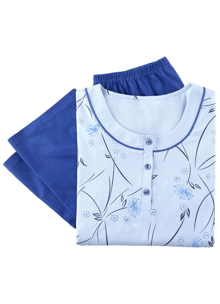 Pyjama, Langarm mit Knopfleiste AZUR-ROYALBLAU-BUNT