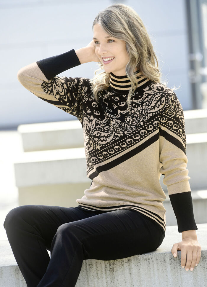 Pullover in Jacquard-Dessin BEIGE-SCHWARZ
