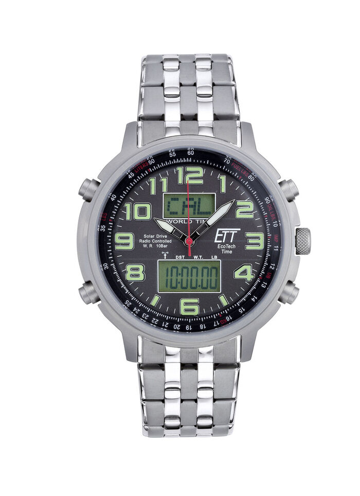 ETT-Funk-Solar-Herrenuhr mit Edelstahlbandgehäuse 