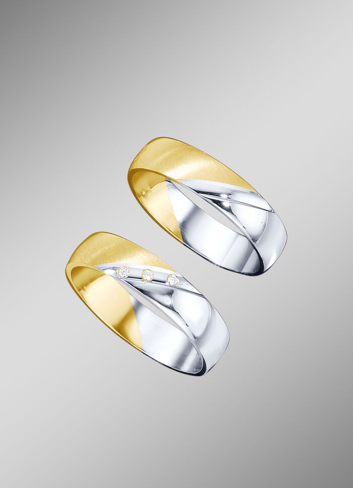 Trauring in Gelb-Weissgold, mit oder ohne Brillanten 