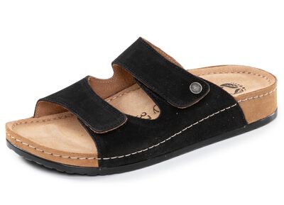 Mubb, bequeme Damen-Pantoletten, Weite H, mit Klettverschluss 