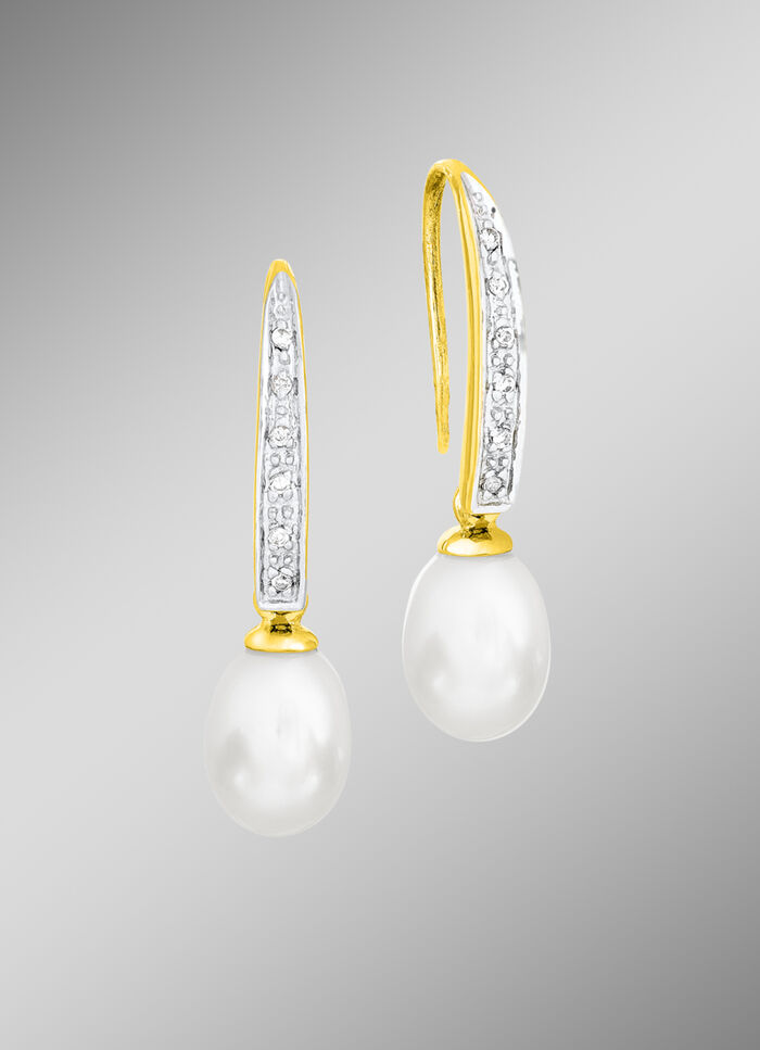 Ohrhaken mit Diamanten und Süßwasser-Zuchtperle 