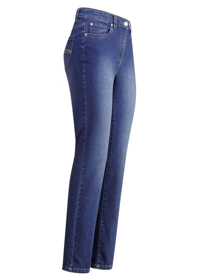 Jeans mit schönen Stickereien und funkelnden Strassteinen 