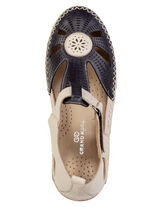 ELENA EDEN, sommerliche Damen-Slipper, Weite H, mit herausnehmbarem Fussbett SCHWARZ-BEIGE