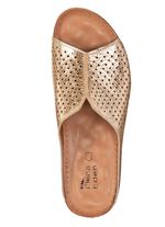 ELENA EDEN, sommerliche Damen-Pantoletten, aus Leder ALTGOLD