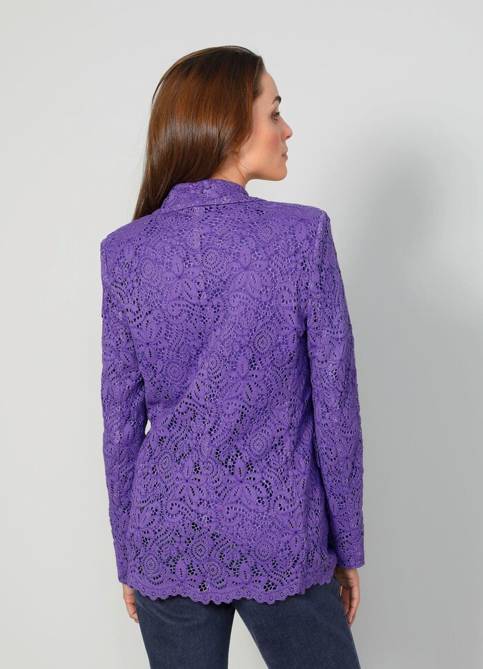 Blazer mit floralem Spitzenbesatz 