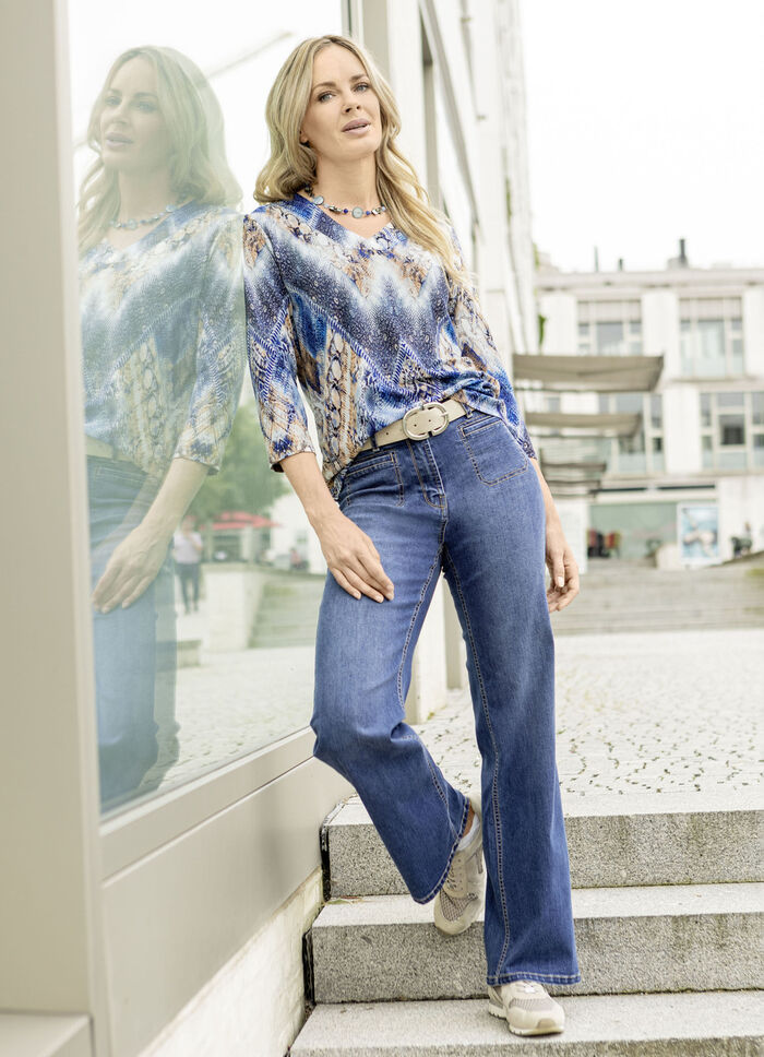 Shirt mit Allover-Druck in 2 Farben BLAU-CAMEL-EISBLAU