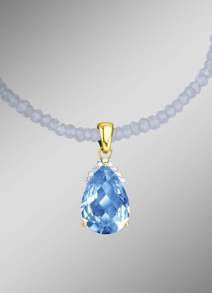 Anhänger mit echt Blautopas und Diamanten 