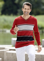 Moderner V-Pullover ROT-GRAU-SCHWARZ