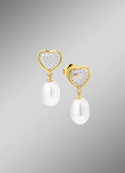 Ohrstecker mit S&uuml;sswasser-Zuchtperlen und synth. Zirkonia 