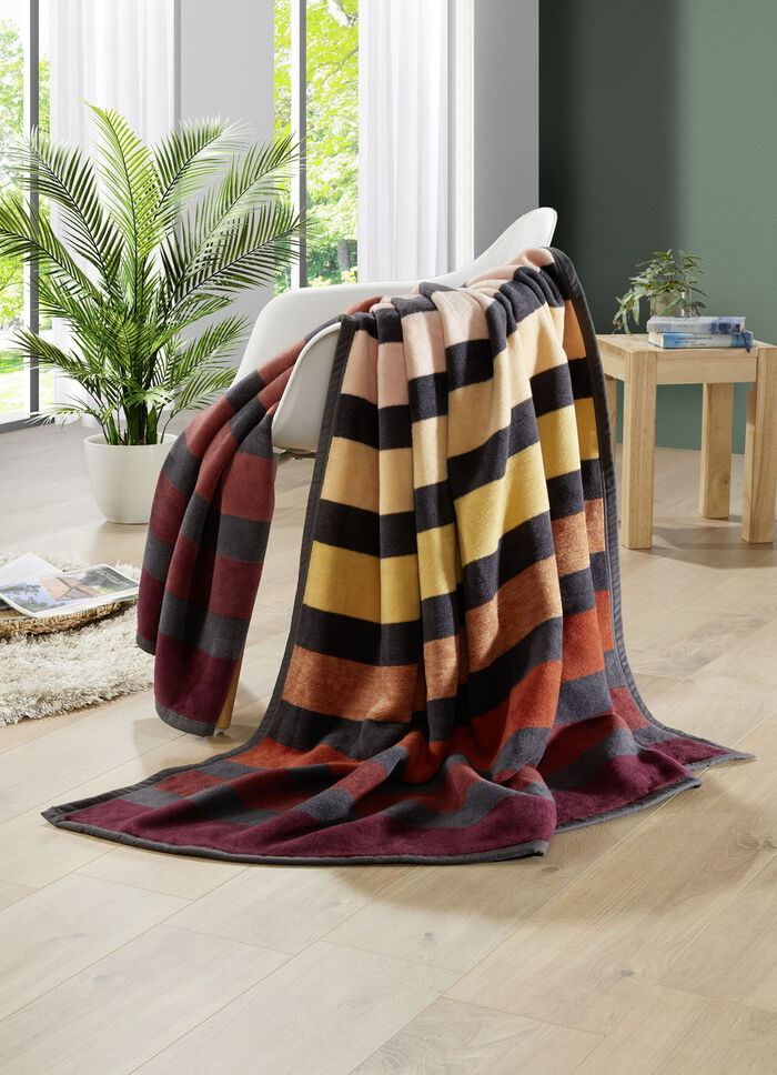 Wohndecke mit Veloursbandeinfassung ROT-BRAUN GESTREIFT