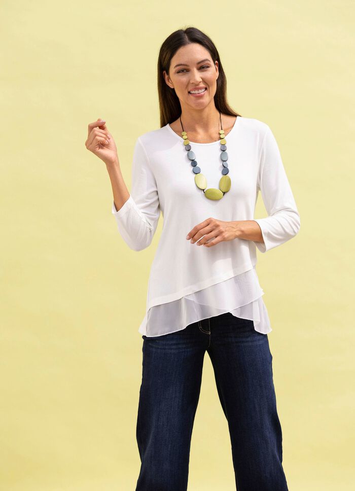 Shirt-Tunika mit Stufen-Volants ECRU