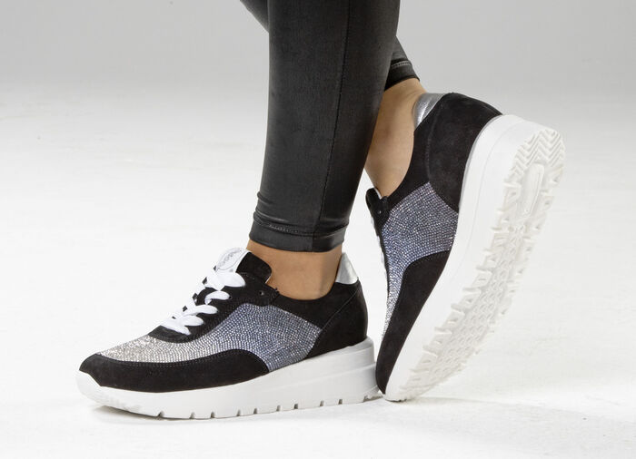 Waldläufer Sneaker mit farbverlaufenden, funkelnden Glitzersteinchen SCHWARZ-SILBER