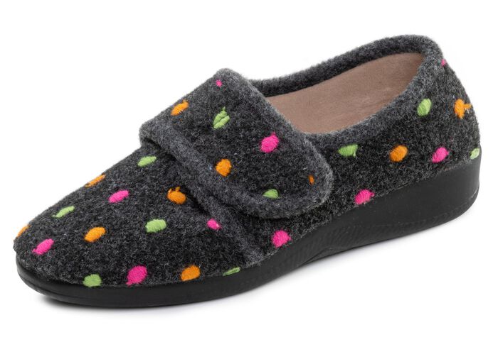 Laurina, klassische Damen-Hausschuhe, mit Klettverschluss ANTHRAZIT