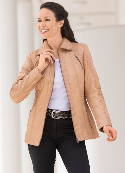 Lederkurzjacke mit Steh-Umlegekragen 