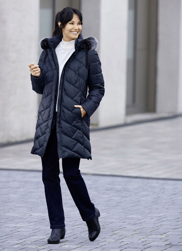 Kurzmantel mit abnehmbarem Kunstpelz-Besatz NAVY