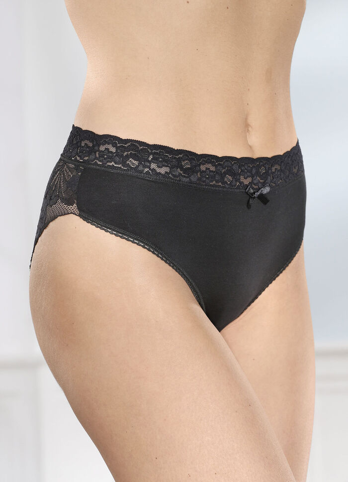 Dreierpack Slips mit R&uuml;ckteil aus floraler Elastikspitze 