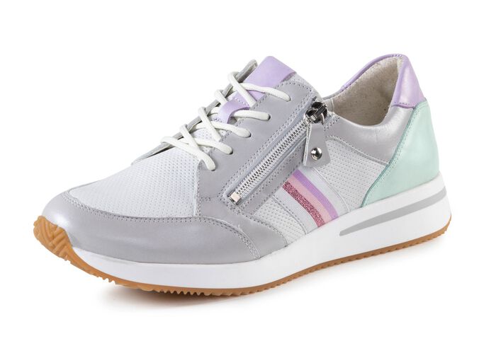 Waldl&auml;ufer Schn&uuml;rschuh mit zart schimmerndem Nappaleder mit Textil-Besatz 