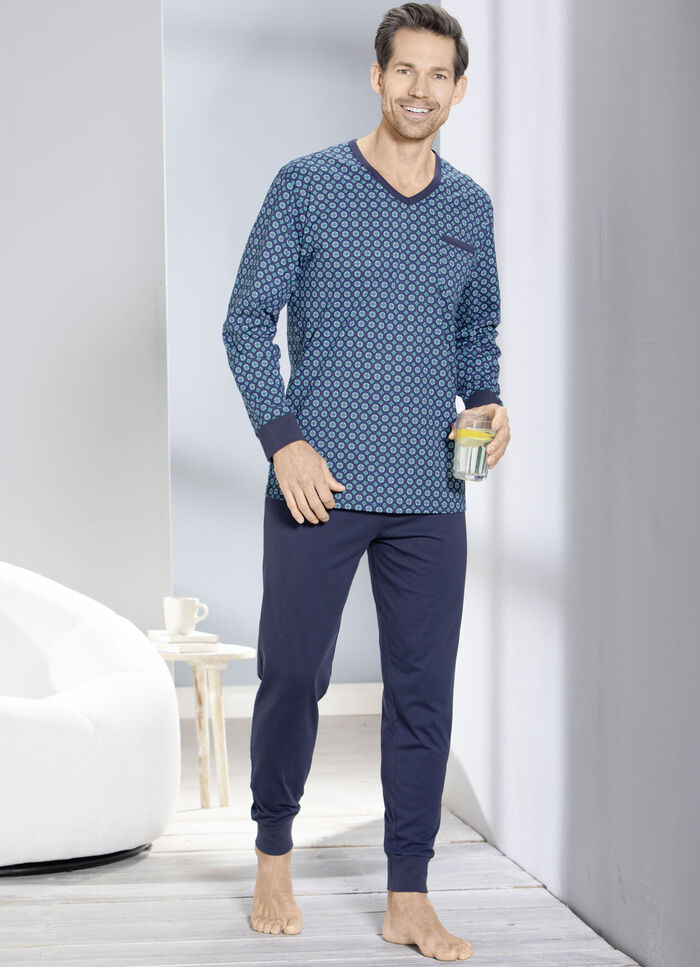 Schlafanzug mit V-Ausschnitt und Bündchenabschlüssen  