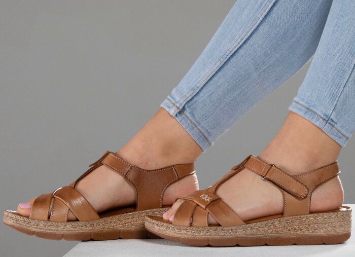 Andrea Conti Stegspangen-Sandale aus Rind-Nappaleder COGNAC