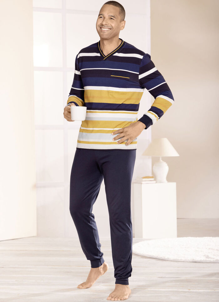 Schlafanzug mit V-Auschnitt und Bündchenabschlüssen  